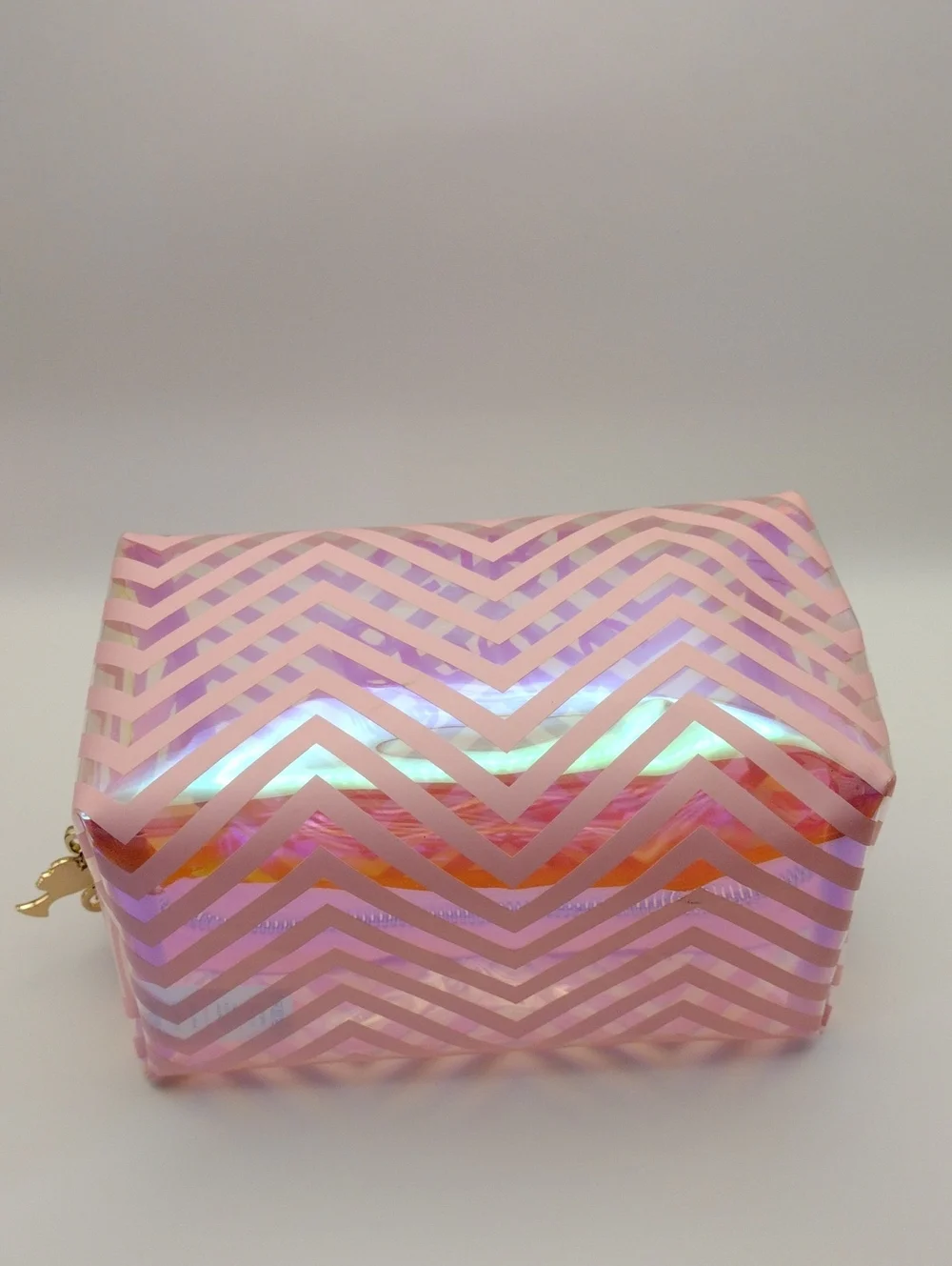 Skinnydip x Barbie Iridescent Pink Chevron Cosmetic Bag